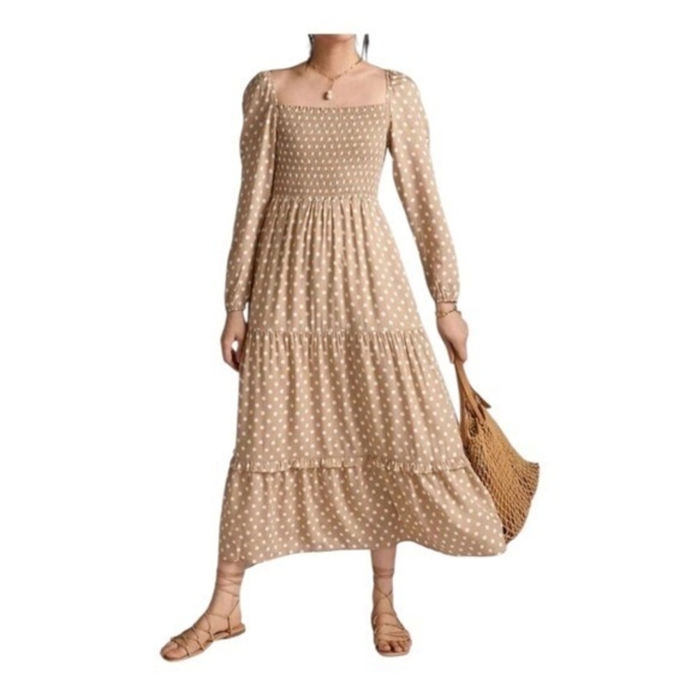 Dolan‎ Left Coast Polka Dot Dress Medium Milkmaid Prairie Smocked